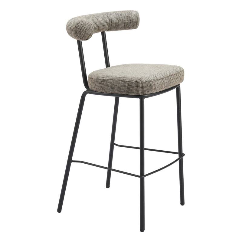 HomeRoots 30" Green and Black Chenille and Steel Low Back Bar Height Bar Chair
