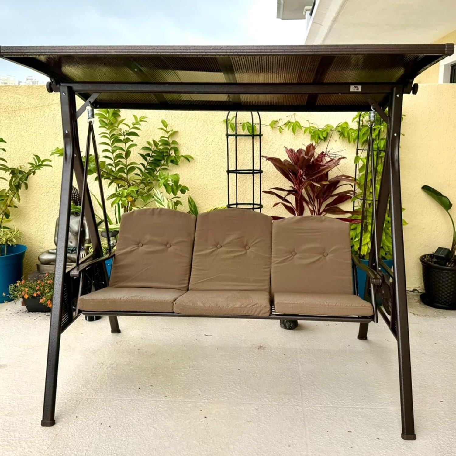 PURPLE LEAF 3 seat Outdoor Porch Swing with Adjustable PVC Canopy 70.86 H X 76.77 W X 47.24 D Bed Bath Beyond 37503897