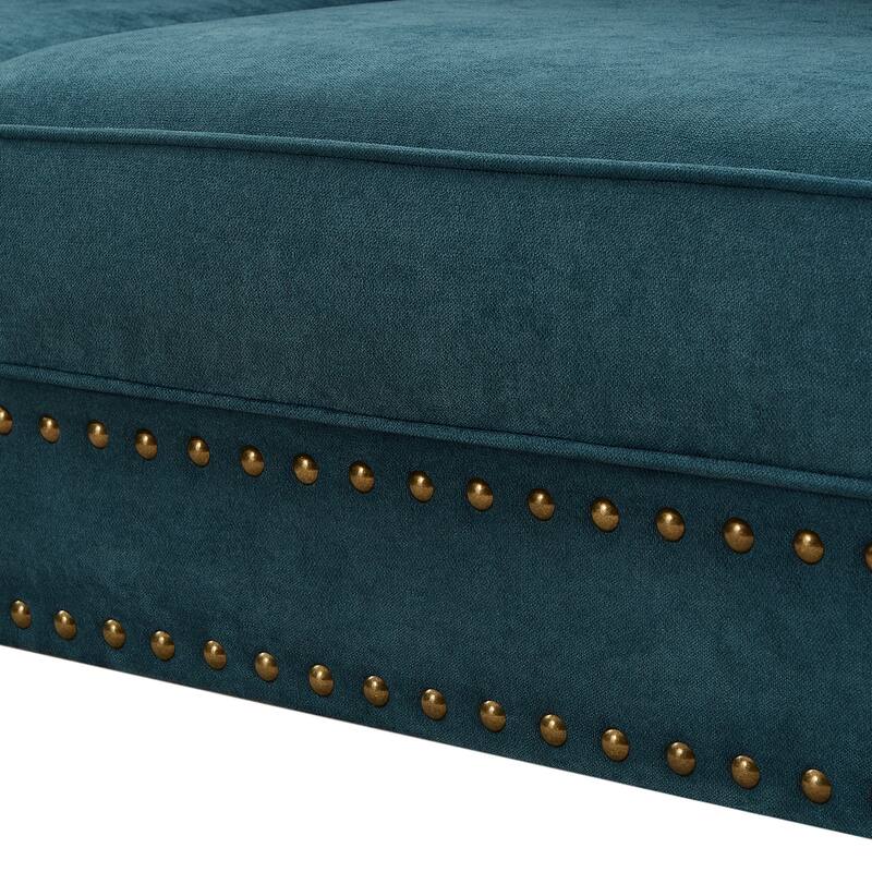 Green 82"Modern Chenille 3 Seater Sofa Couch, with Brown Legs, 2 Pillow and Removable Cushions, Back