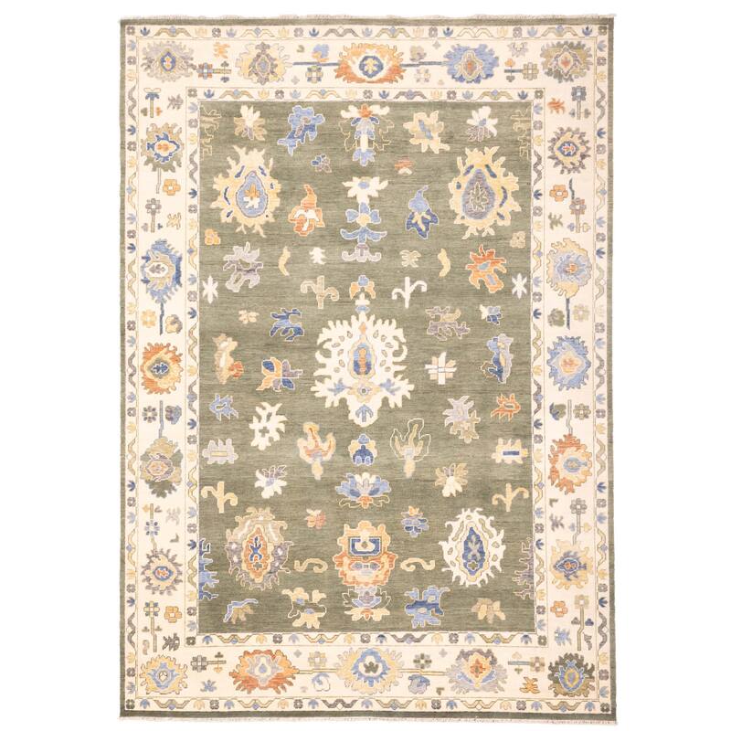 ECARPETGALLERY Hand-knotted Modern Oushak Dark Green Wool Rug - 10'2 x 14'0