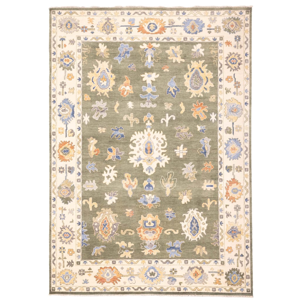 ECARPETGALLERY Hand-knotted Modern Oushak Dark Green Wool Rug - 10'2 x 14'0