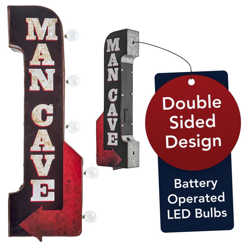 Man Cave Double Sided Off the Wall LED Marquee Light Up Sign for Bar, Garage or Man Cave - Black