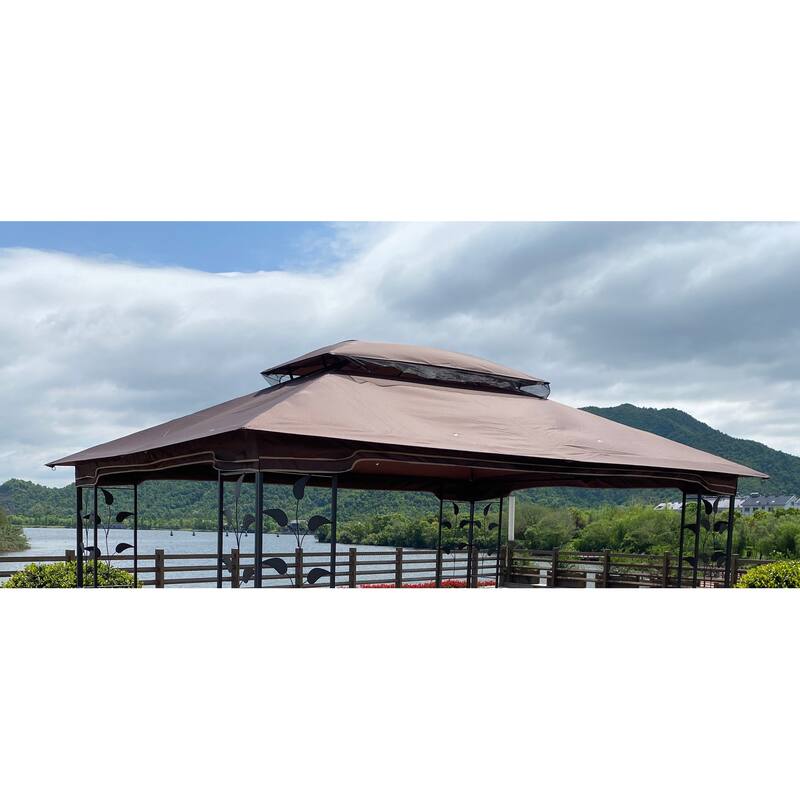 13x10 Ft Patio Double Roof Gazebo Replacement Canopy Top Fabric, Brown