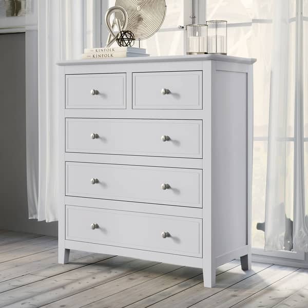 5Drawers Solid Wood Storage Chest in White On Sale Bed Bath