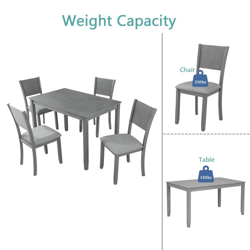 Modern 5 Piece Dining Table Chairs Wooden Rectangular Dining Table Casual Dining Table with 4 Dining Upholstered Chairs