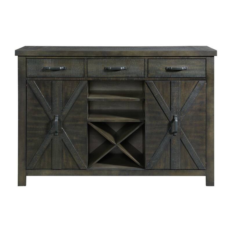 7 Piece Dining Set - Extendable Table, Chairs & Server - Seats 8 - Distressed Gray Finish