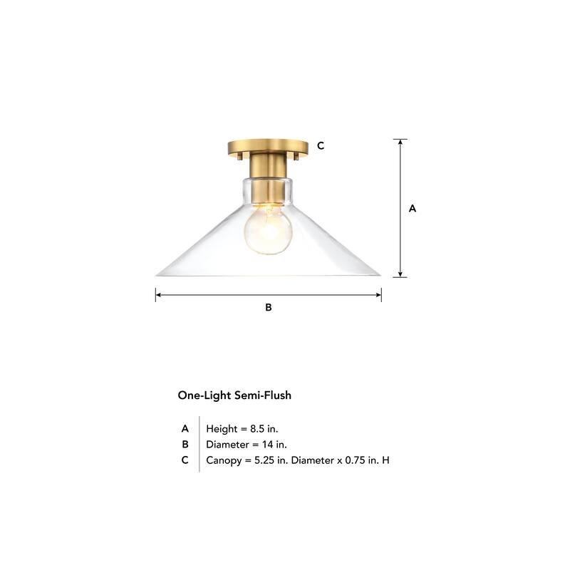 Leena 14 in. 1-Light Brushed Gold Modern Semi Flush Mount with Clear Glass Shade for Bedrooms - 8.5