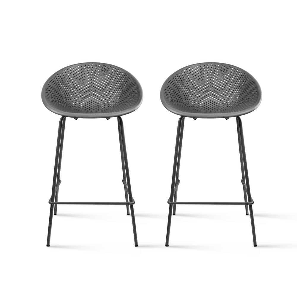 Set of 2 Modern Low Back Plastic Bar Counter Height Stool Barstool with Metal leg For Kitchen Patio Outdoor Break Room