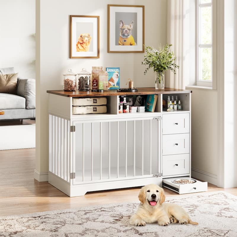 Dog Crate Furniture with Storage Drawers, End Table Design