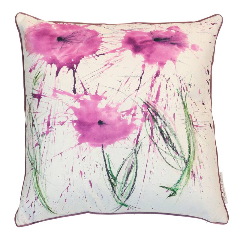StyleCraft Petal Drift Bloom Pillow - Soft Ivory, Magenta & Muted Green - 24" x 24"