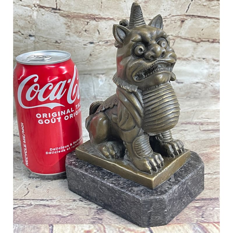 Chinese Foo Imitative Dog Guardian Imitative Lion Bronze Statue Sculpture Figure Marble Base 7.5 Inches X 5 Inches