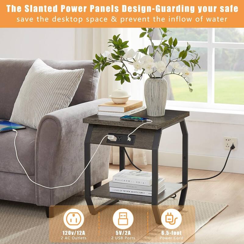 Side Table with Charging End Tables Set of 2 with USB Ports & Sockets