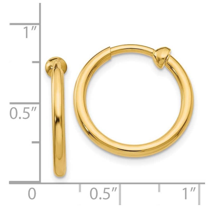 Curata 14k Yellow Gold Polished Non-Pierced Hoop Earrings (2mm x 15mm)