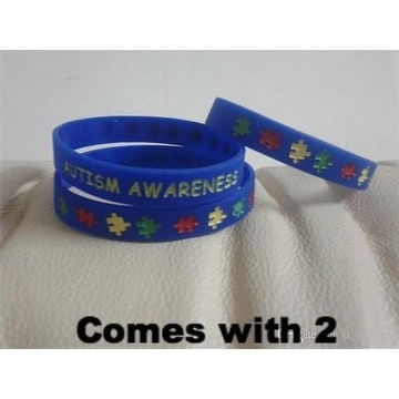 2 Autism Awareness Silicone adult size Blue Bracelet