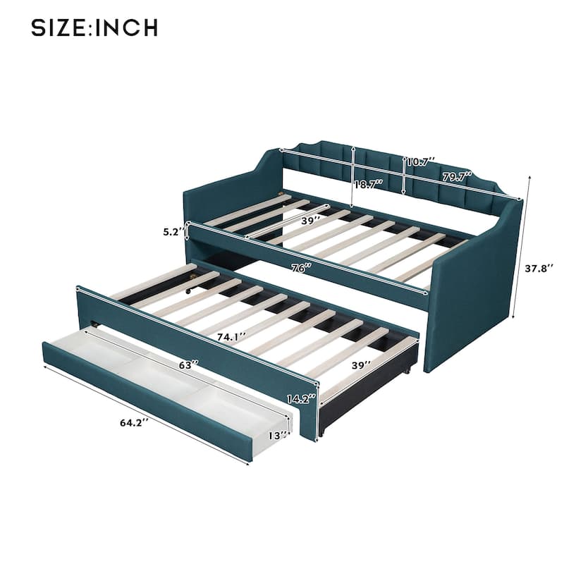 Upholstered Daybed with Trundle and 3 Drawers