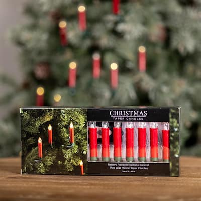 LED Red Clip-On Flameless Christmas Taper Candles with Timer - 4.5"