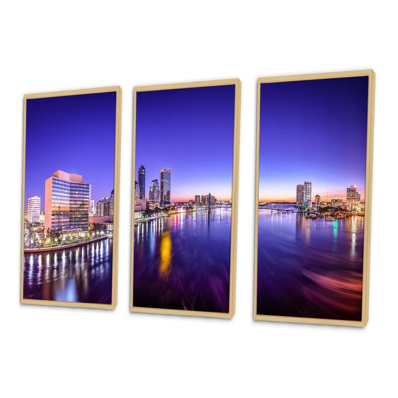 Designart "Jacksonville Florida City Cityscape" Cityscape Framed Canvas Wall Art Set of 3 4