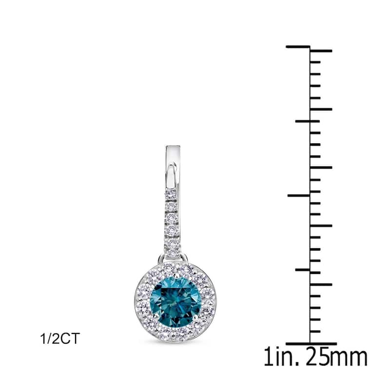 Auriya 1/2 to 2ctw Blue Diamond Halo Dangle Earrings 14k White Gold (SI1-SI2) - 0.50ctw