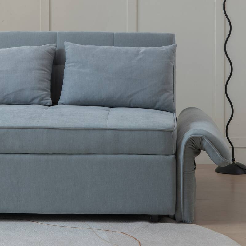 Chenille fabric pull-out sofa bed with adjustable armrests