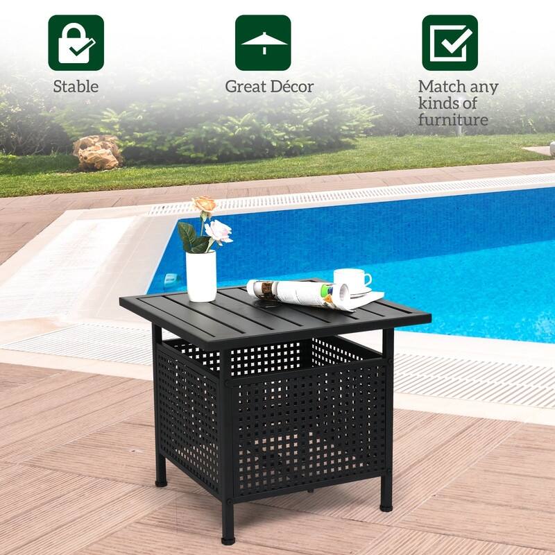 22 in. Black Wrought Iron Table with Umbrella Hole