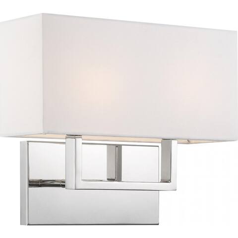 Tribeca 2 Light Vanity with White Linen Shade Polished Nickel Finish