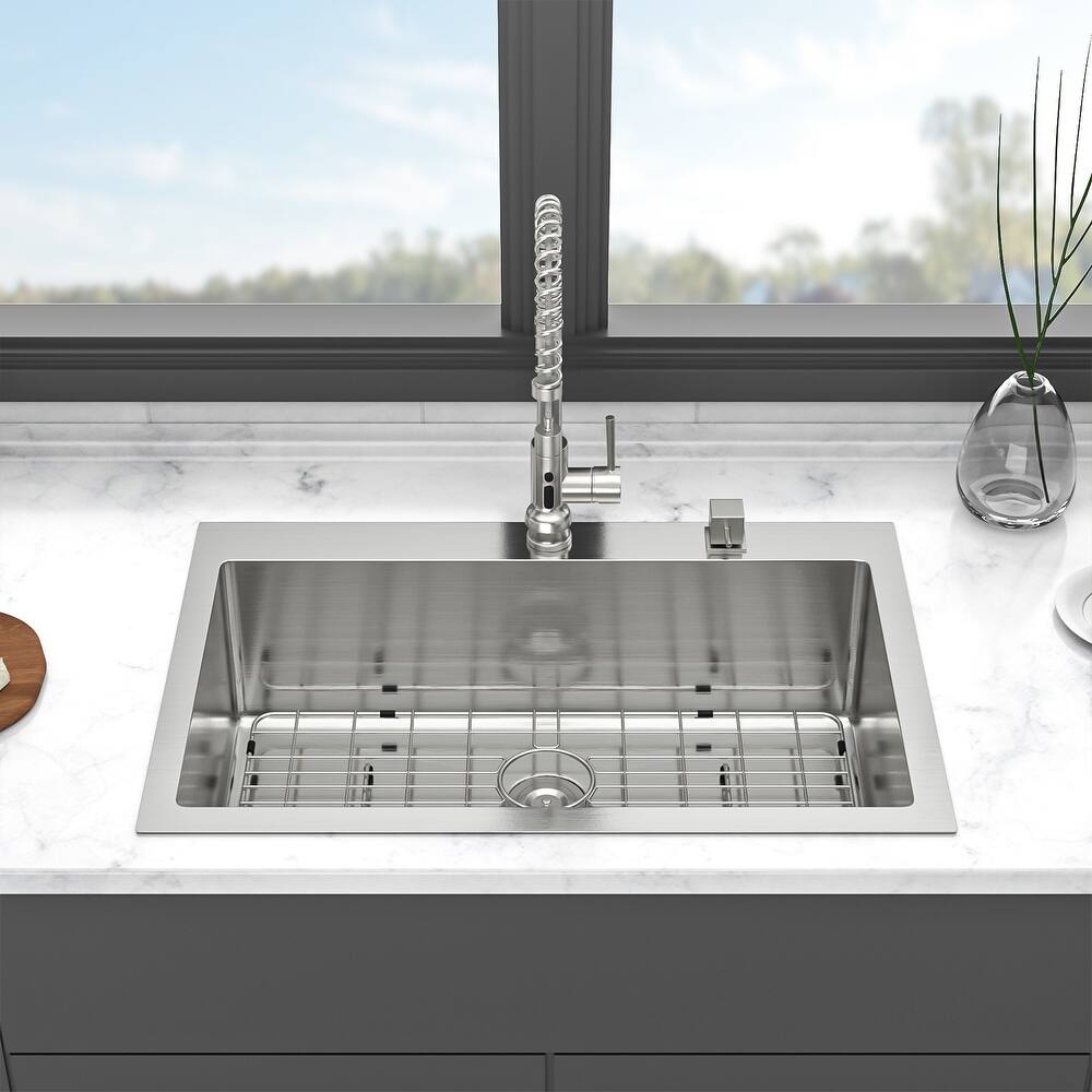 Drop-In 16 Gauge Single Bowl Stainless Steel Kitchen Sink in Brushed Nickel