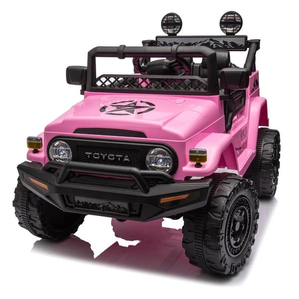 slide 2 of 80, Kids Electric Ride-On Toyota FJ Cruiser 12V Car with Remote Control, LED Lights & Three-Point Safety Belt Pink