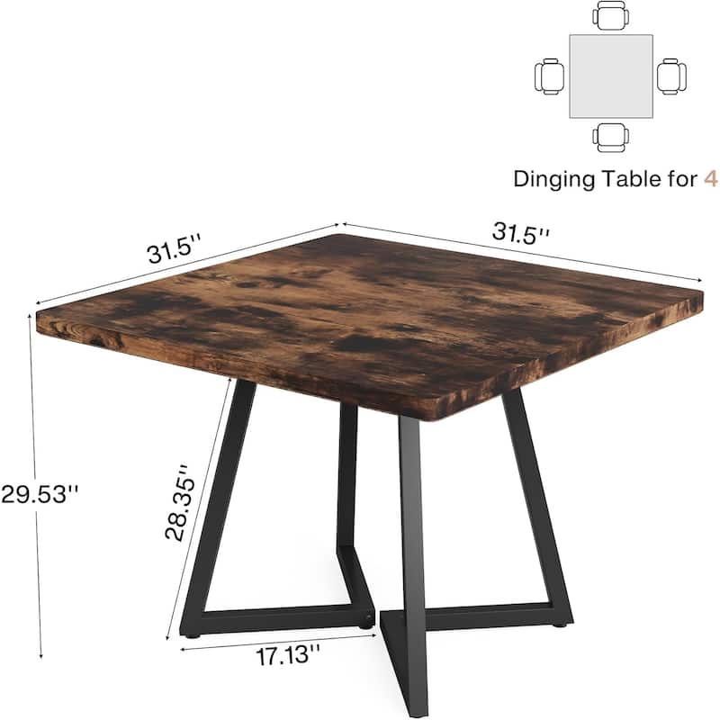 31.5 Inches Industrial Square Dinner Table with Metal Base for Dining Room, Small Space, Apartment