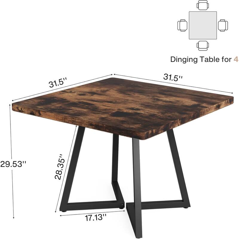 Square Dining Table for 4, 31.5" Industrial Dinner Table for Small Space