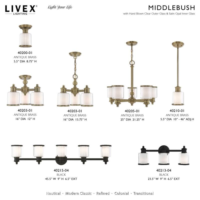Livex Lighting 5 Light Black Bath Light, 40215-04 - 45.5" W x 9" H x 6.5" Ext.