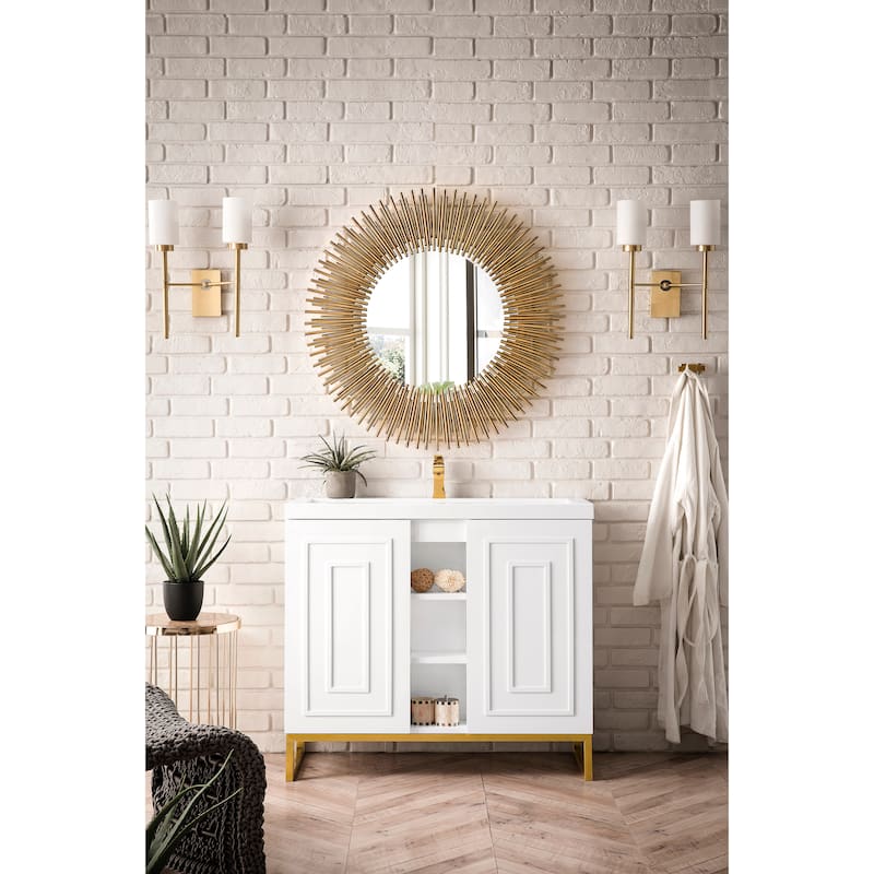 James Martin Vanities Alicante 39.5" Single Vanity Cabinet, Glossy White w/ White Glossy Composite Stone Top