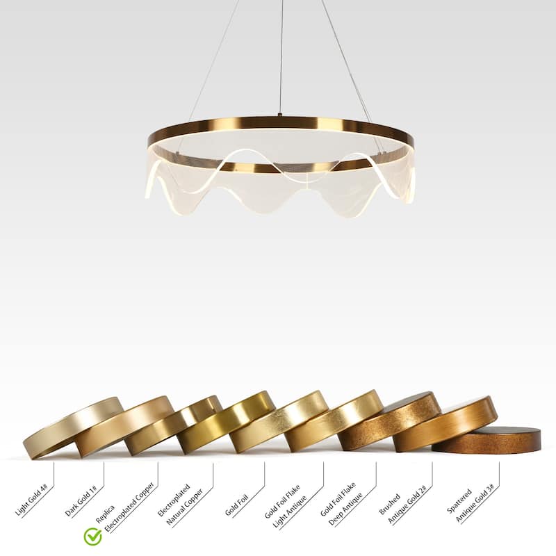 Fay Modern Gold LED Chandelier Drum Ceiling Lights for Dining Room Bedroom - D 23.6" x H 6"
