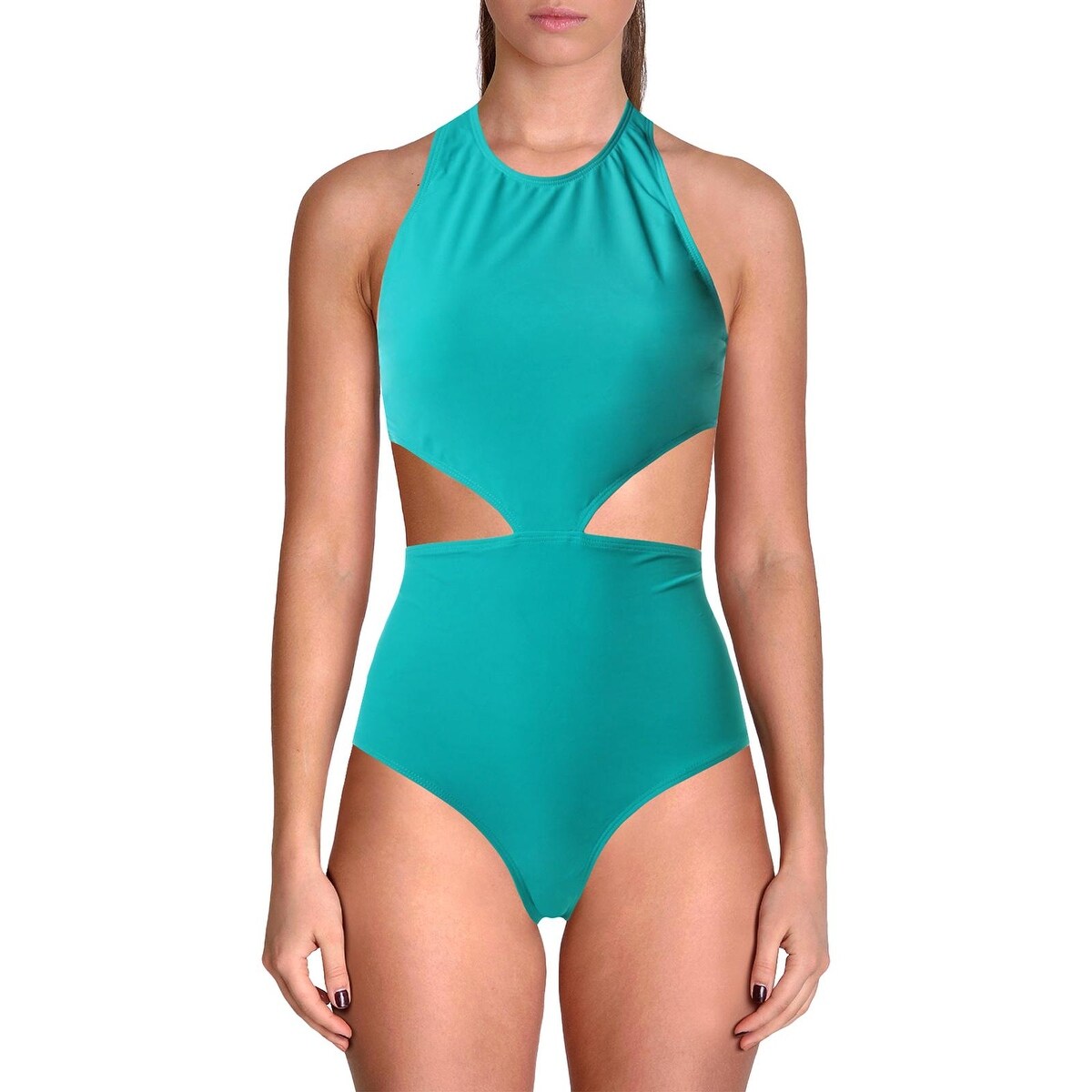 high neck cutout one piece swimsuit