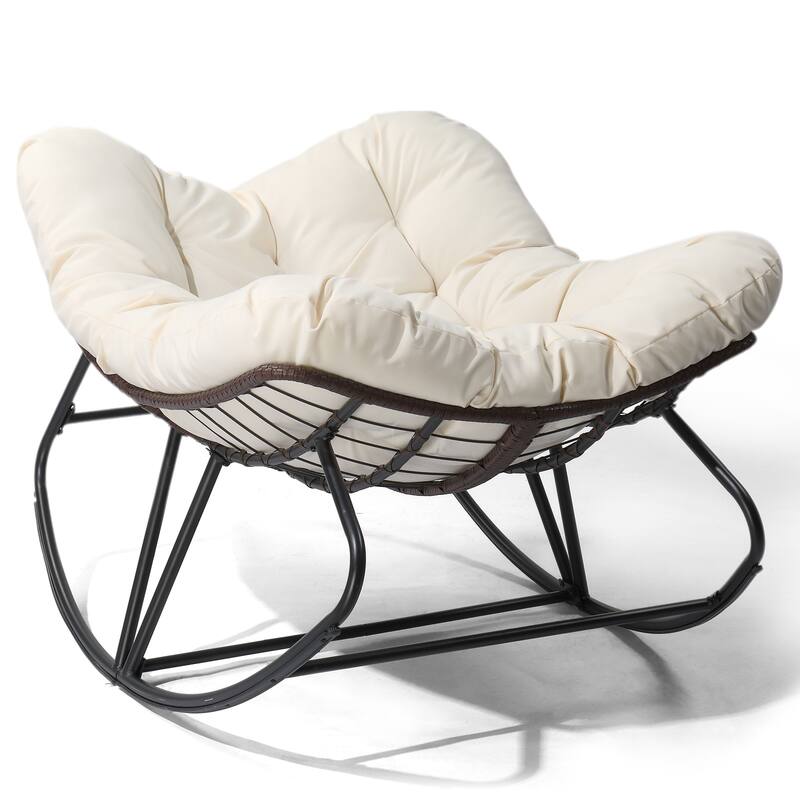 Outdoor Wicker Papasan Chair with Padded Cushion for Patio - 51"D x 30"W x 32"H