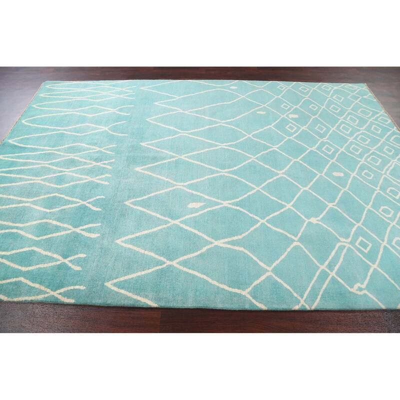 Vegetable Dye Contemporary Trellis Moroccan Wool Area Rug Hand-knotted - 6'5" x 9'7"