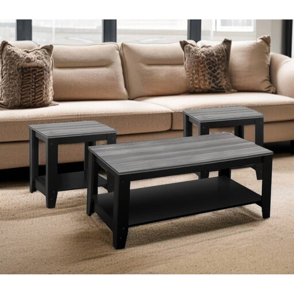 HomeRoots Black Grey Top Table Set 3Pcs Set - 42 x 20.5 x 17
