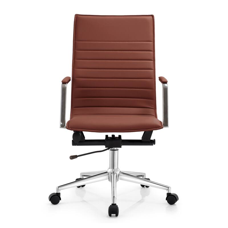 Set of 2 High Back Office Desk Chair | Upholstered Ribbed PU Leather | Armchair for Home, Executive, Conference, Meetings
