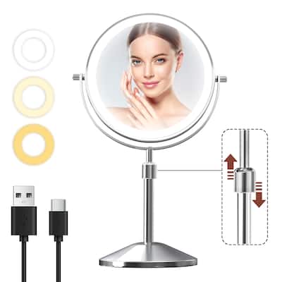 Yulika 8" Lighted Makeup Mirror 1X/10X Magnifying Vanity Mirror with 3 Colors