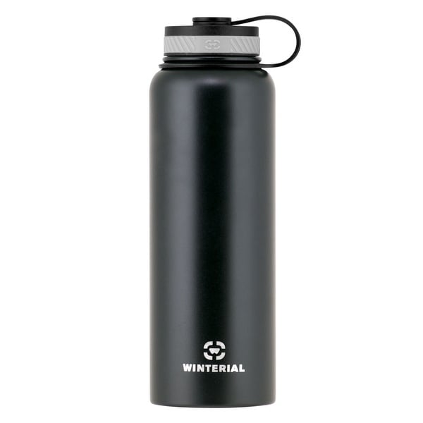 Winterial 40 oz Stainless Steel Insulated Double Walled Wide Mouth HOT & COLD Premium Water Bottle (Black)