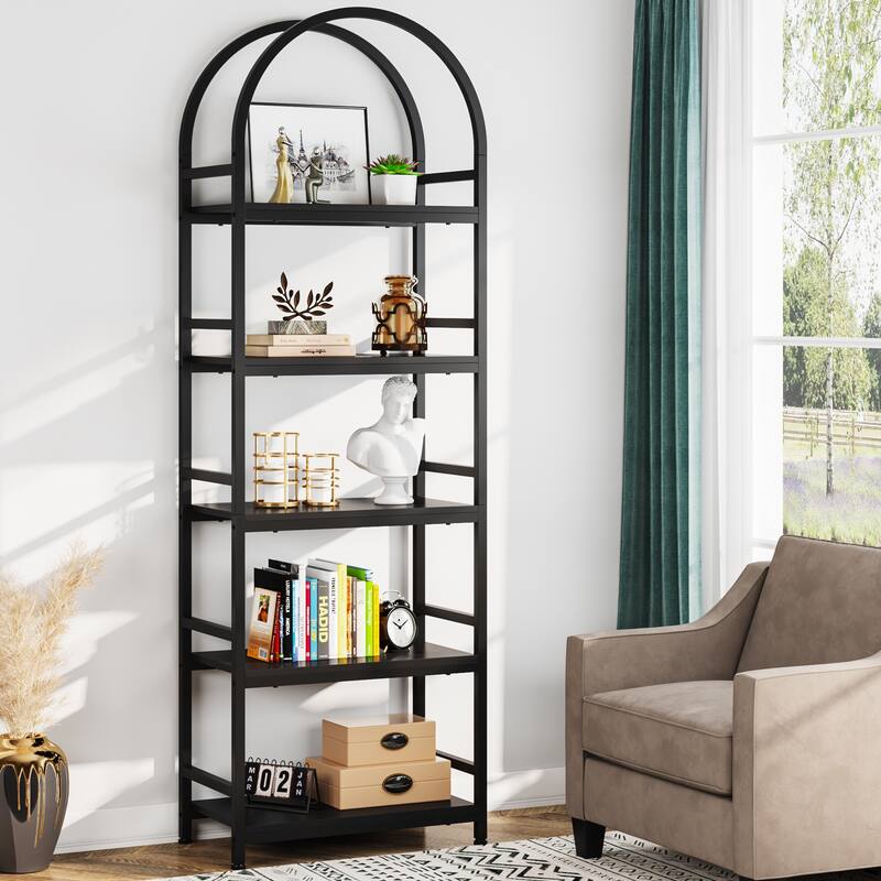 4-Tier Arched Bookshelf 70.8", Storage Shelves, Metal Frame