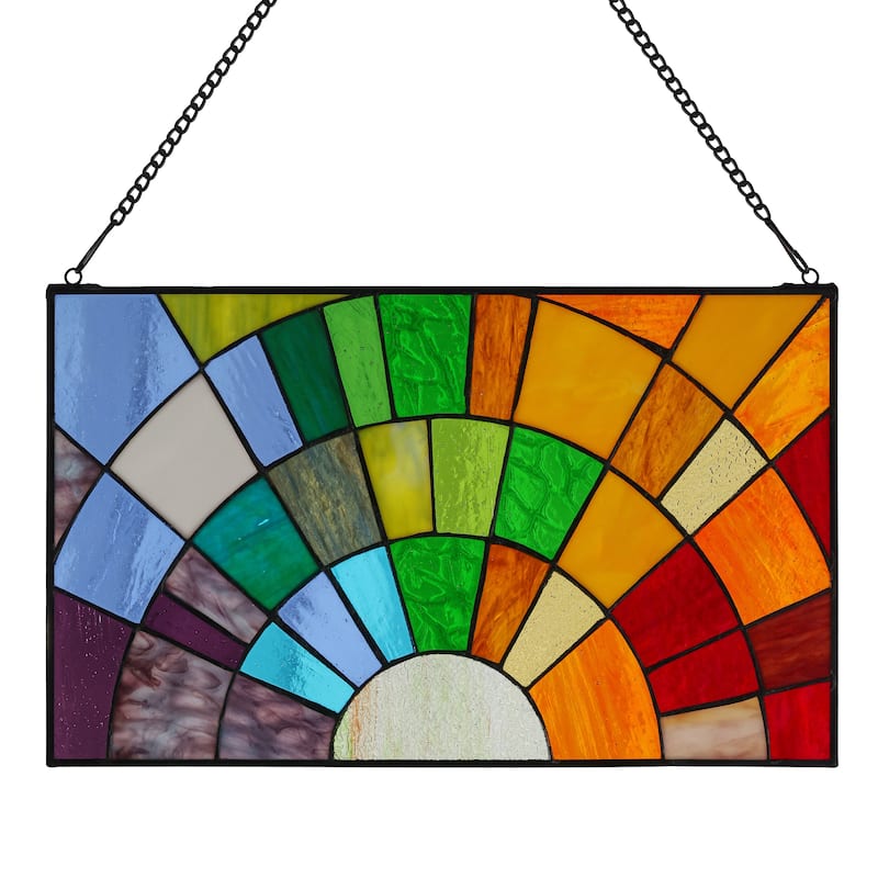 River of Goods Tiffany-style Rays of Sunshine 12-inch Stained Glass Panel-Rainbow - 20"L x 0.25"W x 12"H