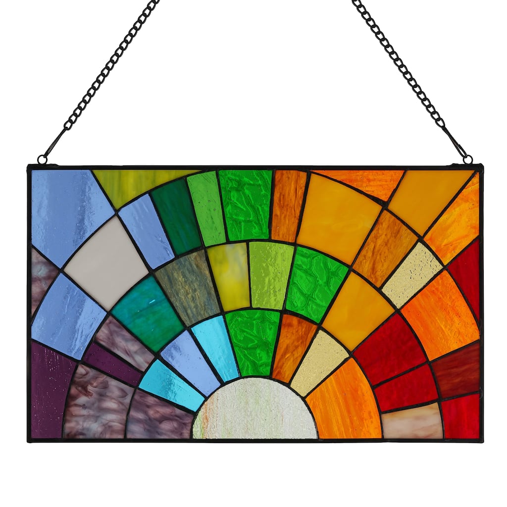 River of Goods Tiffany-style Rays of Sunshine 12-inch Stained Glass Panel-Rainbow - 20"L x 0.25"W x 12"H