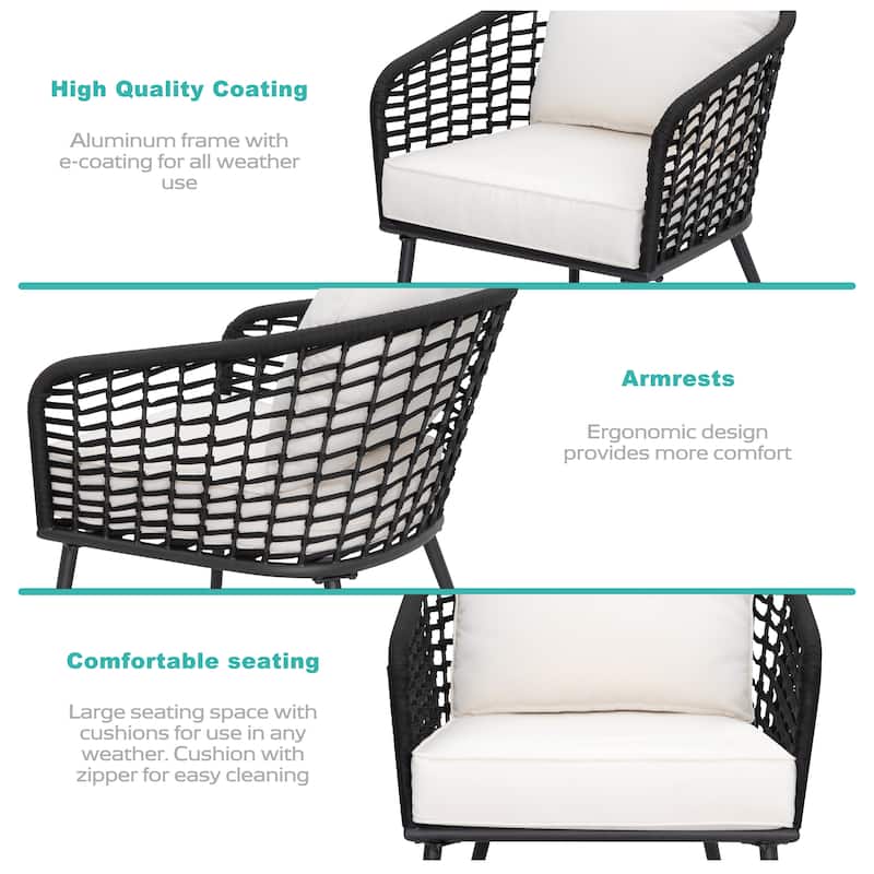 Outdoor 3-Piece Patio Bistro Set, 1 Coffee Table and 2 Chairs, Black