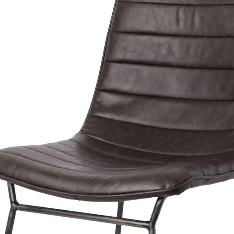 Set of 2 Black Faux Leather Upholstered Dining Chairs with Solid Back and Metal Legs for Living Room - 31.5”H x 24.8”W x 17.7”D