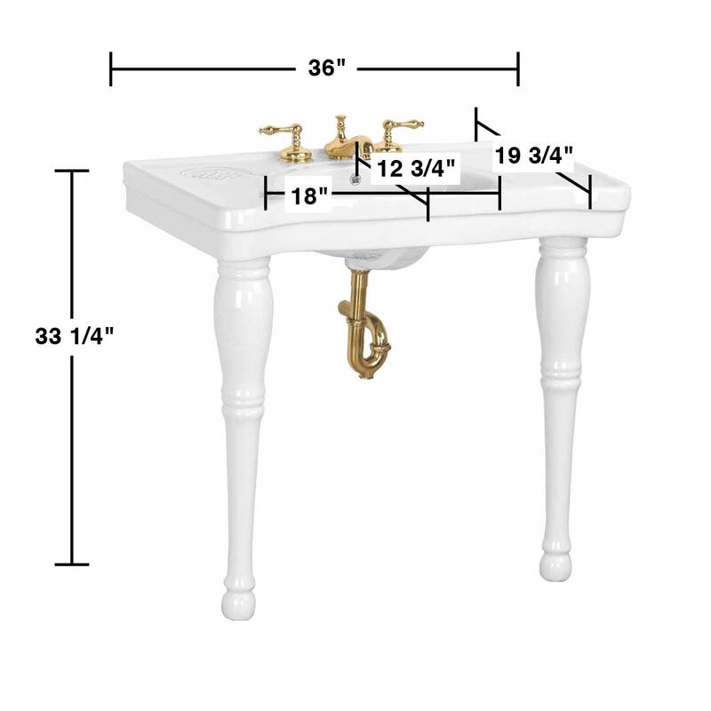 White Porcelain Console Sink with Hardwood Leg, 8 Faucet and P Trap