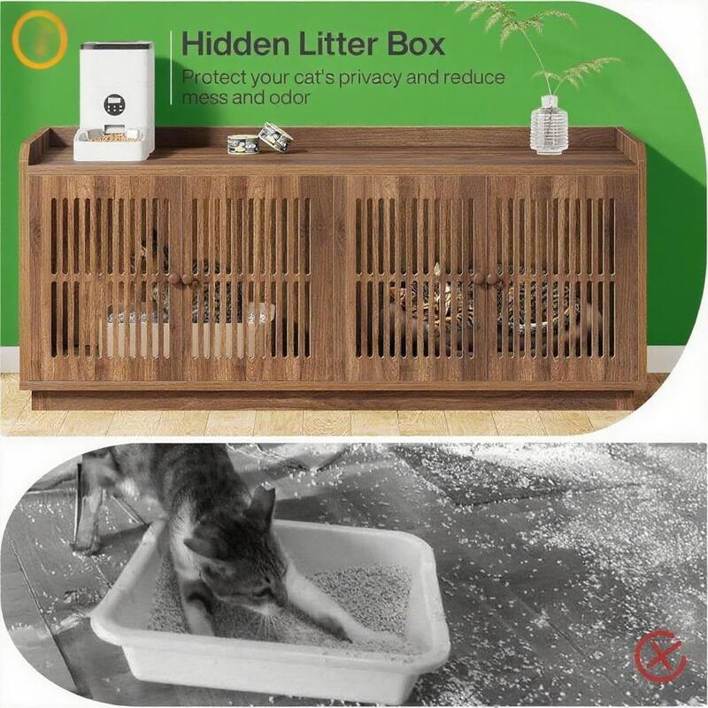 55.1" Extra Large Cat Litter Box Enclosure with Hidden Storage Compartment and Side Door