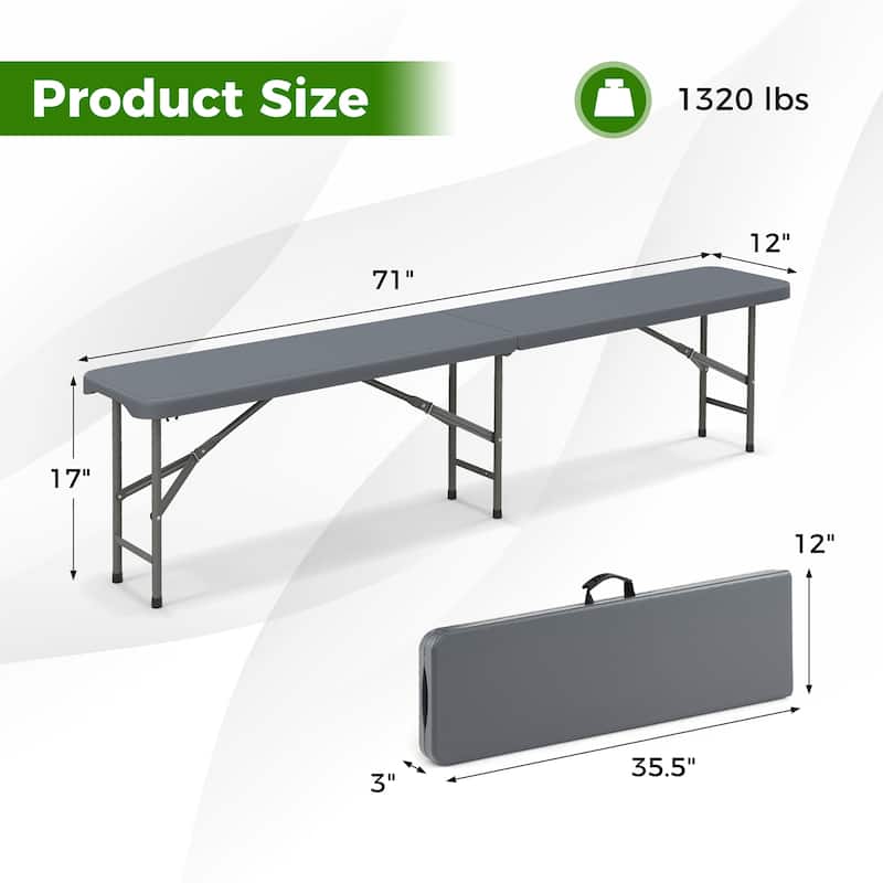 Gymax 2PCS 6 ft Plastic Folding Bench w/ 1320 LBS Capacity Handle &