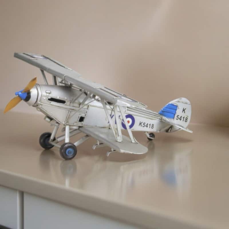 HomeRoots 5" Blue and Gray Metal Hand Painted Model Airplane - 14' X '5' X '12 - 14' X '5' X '12