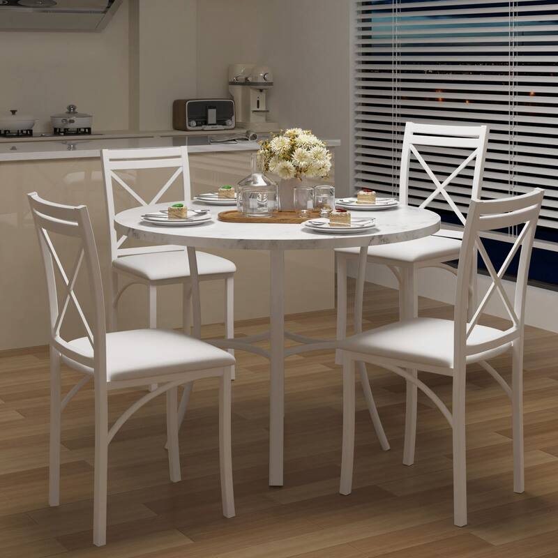 VECELO Round Dining Table and Chairs Sets 4 Colors Dining Table Set