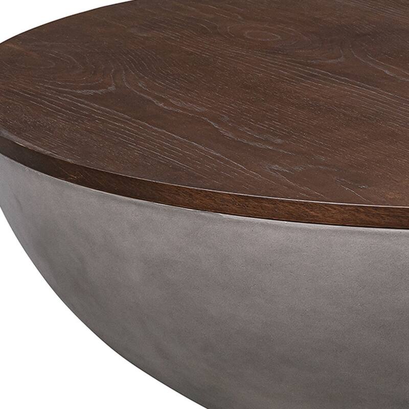 HomeRoots 48" Brown And Gray Solid Wood And Concrete Round Coffee Table - 48' X '15' X '48